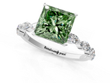 White gold Fancy Green Princess  Solitaire Marquise Side Stone Prong Setting Ring_1