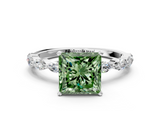 White gold Fancy Green Princess  Solitaire Marquise Side Stone Prong Setting Ring