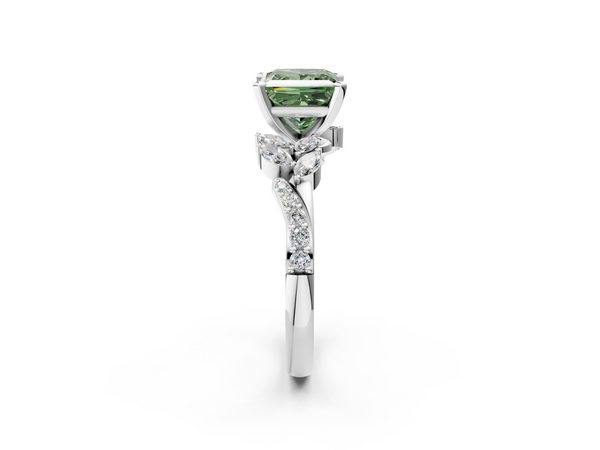 White gold Fancy Green Princess  Solitaire Marquise Twist Band with Six-Prong Setting