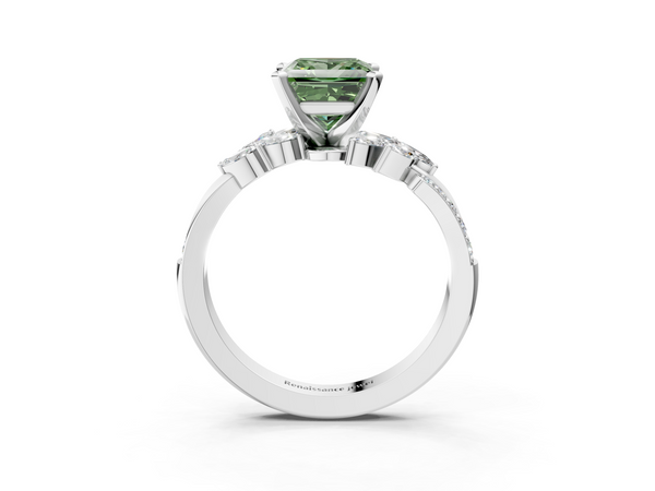 White gold Fancy Green Princess  Solitaire Marquise Twist Band with Six-Prong Setting