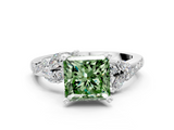 White gold Fancy Green Princess  Solitaire Marquise Twist Band with Six-Prong Setting