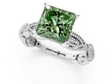 White gold Fancy Green Princess  Solitaire Milgrain Diamond Engagement Ring with Bezel and Marquise Band_1