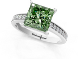 White gold Fancy Green Princess  Solitaire Pavé Band Prong Setting Ring_1
