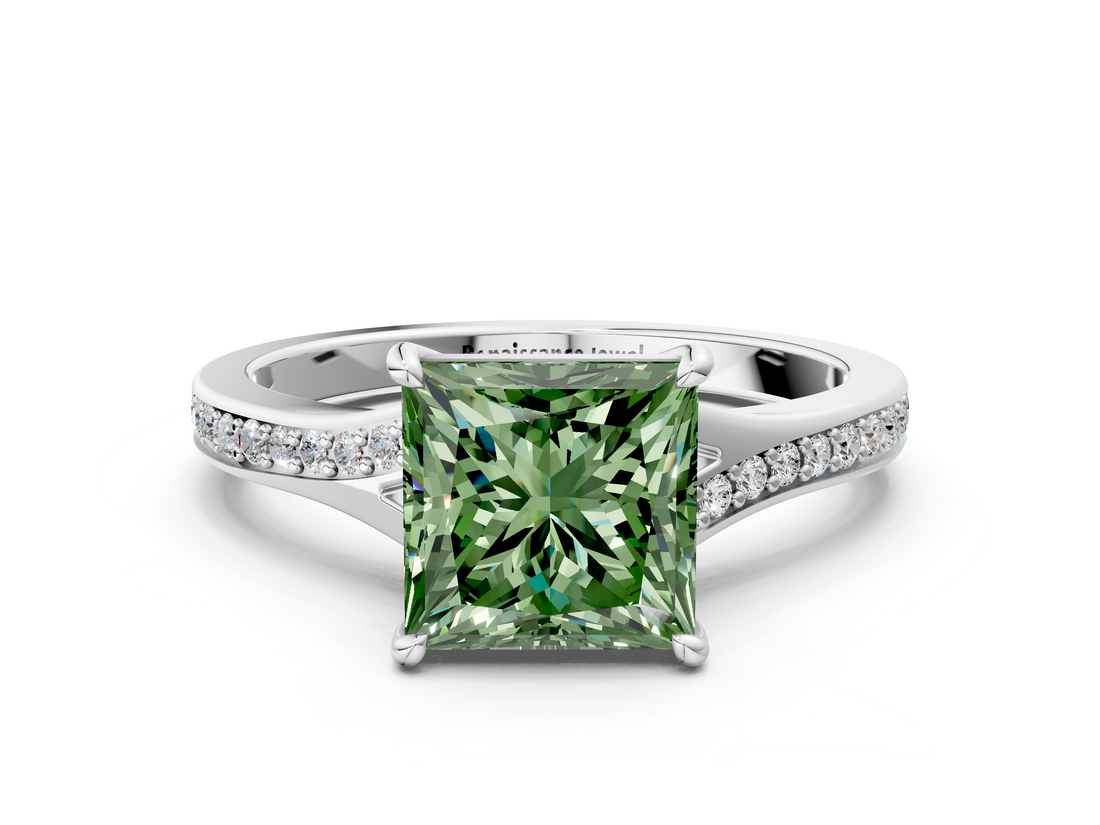 White gold Fancy Green Princess  Solitaire Pavé Band with Four-Prong Setting_17