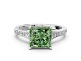 White gold Fancy Green Princess  Solitaire Pavé Band with Four-Prong Setting_17