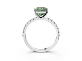 White gold Fancy Green Princess  Solitaire Pavé Band with Four-Prong Setting_3