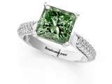 White gold Fancy Green Princess  Solitaire Pavé Diamond Engagement Ring with Four-Prong Setting_1