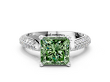White gold Fancy Green Princess  Solitaire Pavé Diamond Engagement Ring with Four-Prong Setting