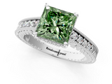 White gold Fancy Green Princess  Solitaire Pavé Diamond Milgrain Engagement Ring with Four-Prong Setting_1