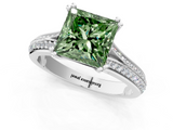 White gold Fancy Green Princess  Solitaire Pave Split Shank Engagement Ring with Six-Prong Setting_1