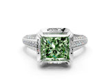 White gold Fancy Green Princess  Solitaire Pave Split Shank Ring with Four-Prong Setting_123