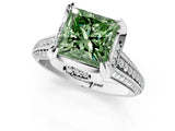 White gold Fancy Green Princess  Solitaire Pave Split Shank Ring with Four-Prong Setting_124