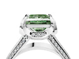 White gold Fancy Green Princess  Solitaire Pave Split Shank Ring with Four-Prong Setting_127