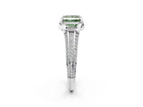 White gold Fancy Green Princess  Solitaire Pave Split Shank Ring with Four-Prong Setting_131