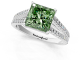 White gold Fancy Green Princess  Solitaire Split Shank Pavé Diamond Engagement Ring_1