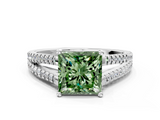White gold Fancy Green Princess  Solitaire Split Shank Pavé Diamond Engagement Ring