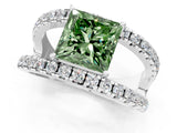White gold Fancy Green Princess  Solitaire Split Shank Pave Diamond Ring_30