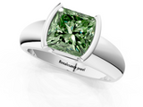 White gold Fancy Green Princess  Solitaire Tension Set Diamond Ring with Wide Band_1