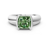 White gold Fancy Green Princess  Solitaire Tension Set Diamond Ring with Wide Band