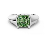 White gold Fancy Green Princess  Solitaire Tension Set Diamond Ring