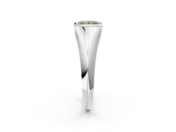 Platinum Fancy Green Princess  Solitaire Tension Set Diamond Ring