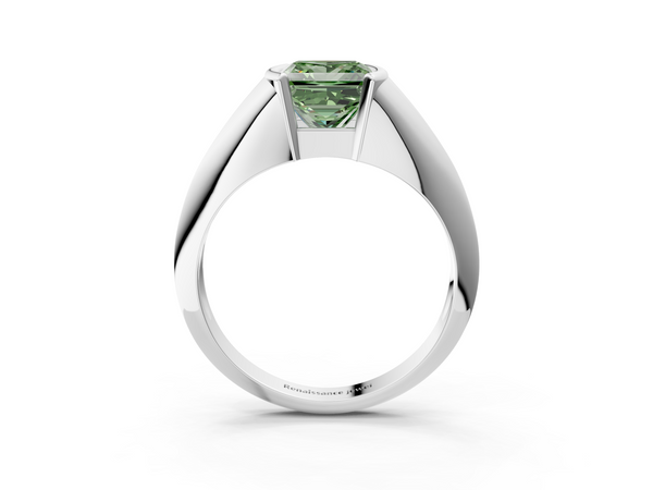 Platinum Fancy Green Princess  Solitaire Tension Set Diamond Ring