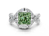 White gold Fancy Green Princess  Solitaire Twist Band Pavé Diamond Engagement Ring_32