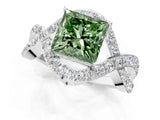 White gold Fancy Green Princess  Solitaire Twist Band Pavé Diamond Engagement Ring_33