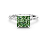 White gold Fancy Green Princess  Solitaire Twist Band Ring with Four-Prong Setting_13