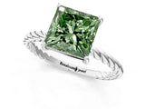 White gold Fancy Green Princess  Solitaire Twist Band Ring with Four-Prong Setting_14