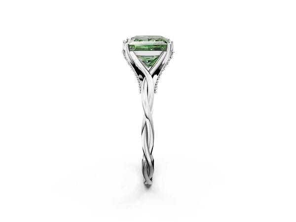 White gold Fancy Green Princess  Solitaire Twist Band Six-Prong Setting