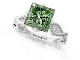 White gold Fancy Green Princess  Solitaire Twist Band with Leaf Prong Setting 2