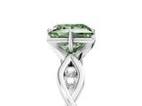 White gold Fancy Green Princess  Solitaire Twist Band with Leaf Prong Setting