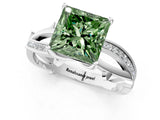 White gold Fancy Green Princess  Solitaire Twist Band with Pavé Accents and Four-Prong Setting_21