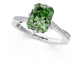 White gold Fancy Green Princess  Solitaire Twist Band with Pavé Diamonds and Four-Prong Setting_59