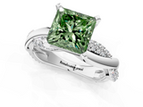 White gold Fancy Green Princess  Solitaire Twist Band with Pave Prong Setting_1