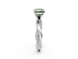 White gold Fancy Green Princess  Solitaire Twist Band with Pave Prong Setting_2