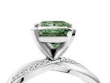 White gold Fancy Green Princess  Solitaire Twist Band with Pave Prong Setting_4