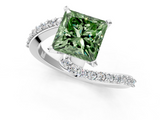 White gold Fancy Green Princess  Solitaire Twist Band with Pave Set Diamonds and Four-Prong Setting_1