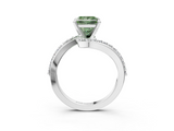 White gold Fancy Green Princess  Solitaire Twist Band with Pave Set Diamonds and Four-Prong Setting_3