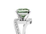 White gold Fancy Green Princess  Solitaire Twist Band with Pave Set Diamonds and Four-Prong Setting_5