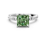 White gold Fancy Green Princess  Solitaire Twisted Band Prong Set Engagement Ring_64