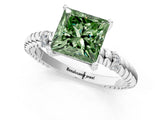 White gold Fancy Green Princess  Solitaire Twisted Band Prong Set Engagement Ring_65