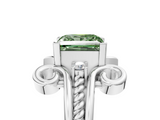 White gold Fancy Green Princess  Solitaire Twisted Band Scroll Prong Ring_8