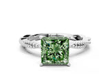 White gold Fancy Green Princess  Solitaire Twisted Band with Bead Prong Setting_72