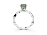 White gold Fancy Green Princess  Solitaire Twisted Band with Bead Prong Setting_73