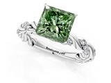 White gold Fancy Green Princess  Solitaire Twisted Band with Pavé Accents and Four-Prong Setting_1