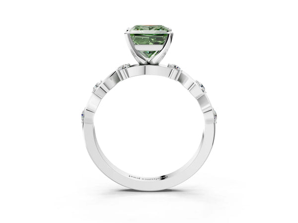 White gold Fancy Green Princess  Solitaire Twisted Band with Prong Setting