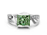 White gold Fancy Green Princess  Solitaire Twisted Band with Prong Setting_3