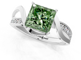 White gold Fancy Green Princess  Solitaire Twisted Band with Prong Setting_4